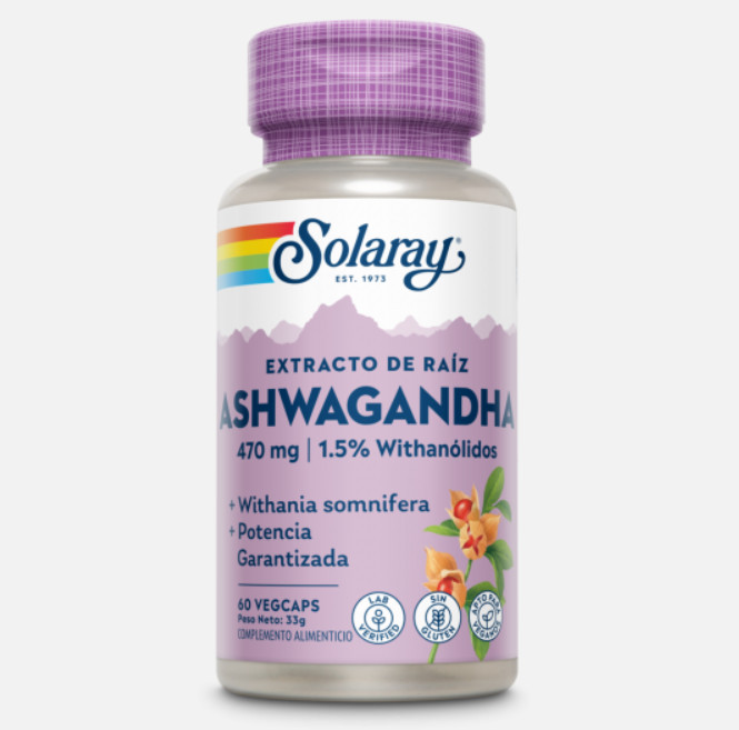 Comprar en Gran Farmacia Andorra SOLARAY Ashwagandha-60 VegCaps. Apto para veganos. Sin gluten.