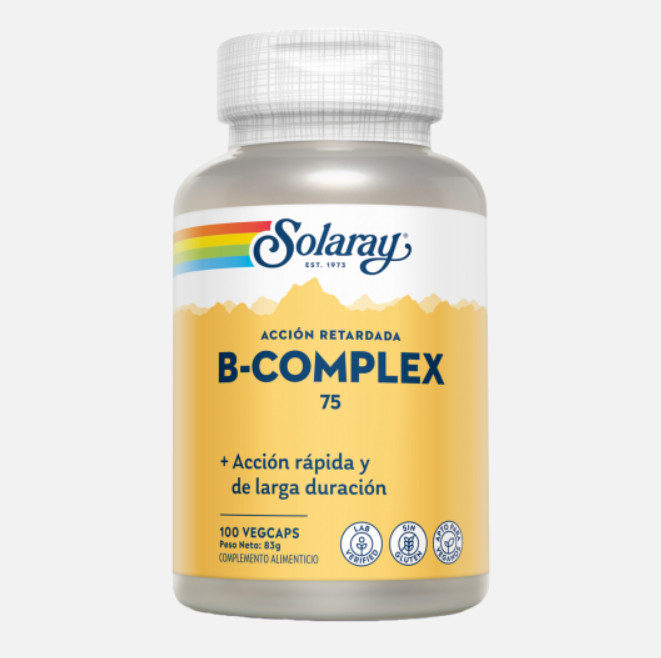 Comprar en Gran Farmacia Andorra SOLARAY B Complex 75 - 100 VegCaps acción retardada.Sin gluten. Apto para veganos