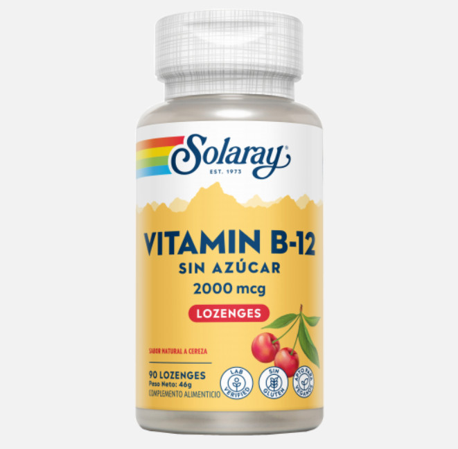 Comprar en Gran Farmacia Andorra SOLARAY Vitamin B-12 2000 mcg - Sin Azúcar - 90 lozenges. Sin gluten. Apto para veganos.