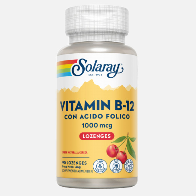 Comprar en Gran Farmacia Andorra SOLARAY Vitamin B12 con ácido fólico 1000 mcg- 90 comprimidos sublinguales. Sin gluten. Apto para veganos