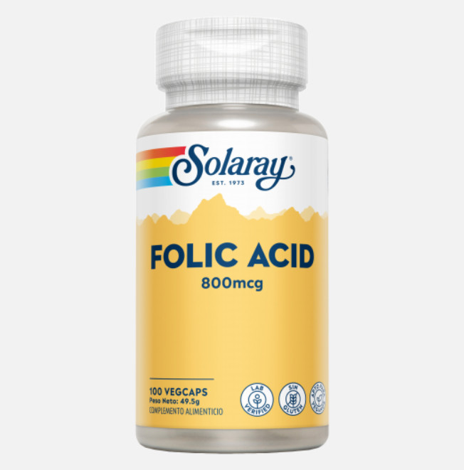 Comprar en Gran Farmacia Andorra SOLARAY Folic Acid 800 mcg - 100 VegCaps. Sin gluten. Apto para veganos