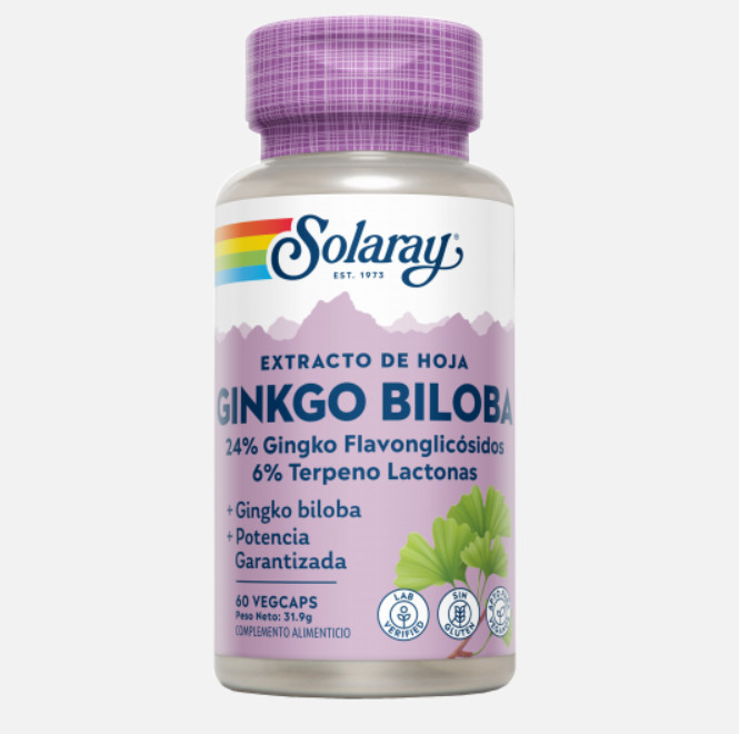 Comprar en Gran Farmacia Andorra SOLARAY Ginkgo Biloba-60 VegCaps. Sin gluten. Apto para veganos