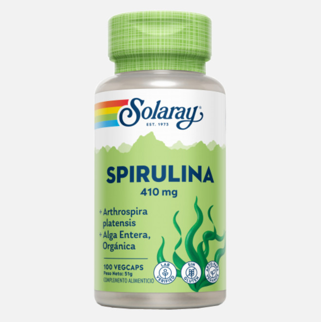 Comprar en Gran Farmacia Andorra SOLARAY Espirulina-100 VegCaps. Sin gluten. Apto para veganos