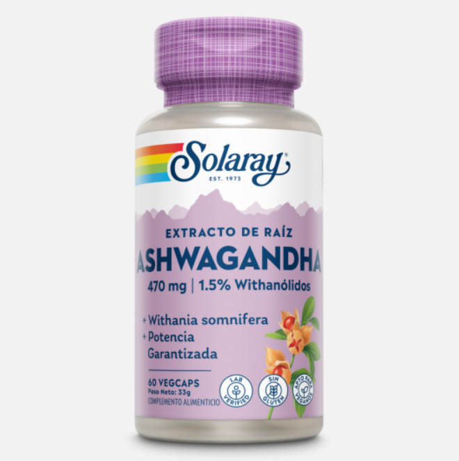 Comprar en Gran Farmacia Andorra SOLARAY Ashwagandha-60 VegCaps. Apto para veganos. Sin gluten.