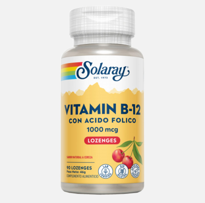 Comprar en Gran Farmacia Andorra SOLARAY Vitamin B12 con ácido fólico 1000 mcg- 90 comprimidos sublinguales. Sin gluten. Apto para veganos