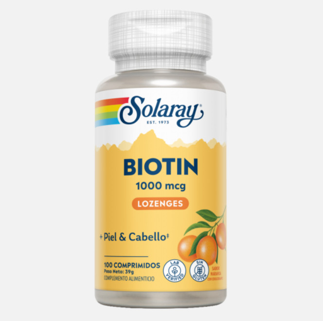 Comprar en Gran Farmacia Andorra SOLARAY Biotin 1000 mcg-100 comprimidos lozenges. Sin gluten.
